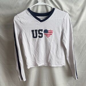 Aeropostale White and Navy USA Graphic Crop Top